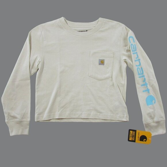 Carhartt Girl's 6 Long Sleeve Logo Graphic Print Pocket T-Shirt - Malt - TK7035 - Picture 1 of 2